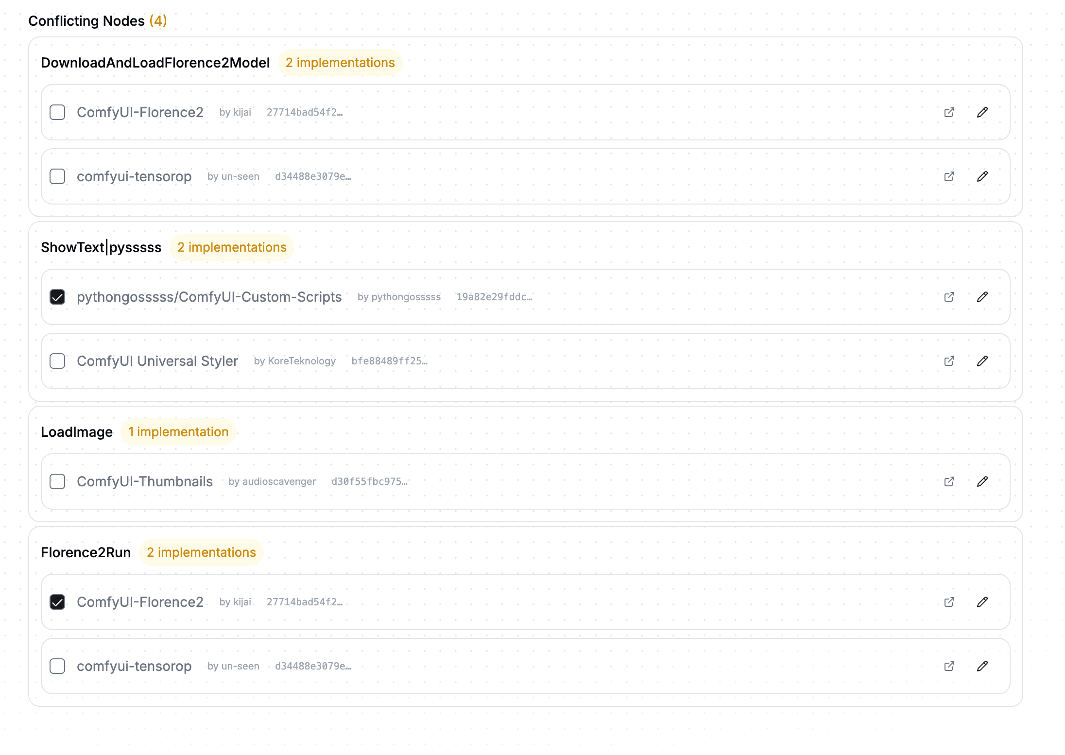 Conflicting nodes select